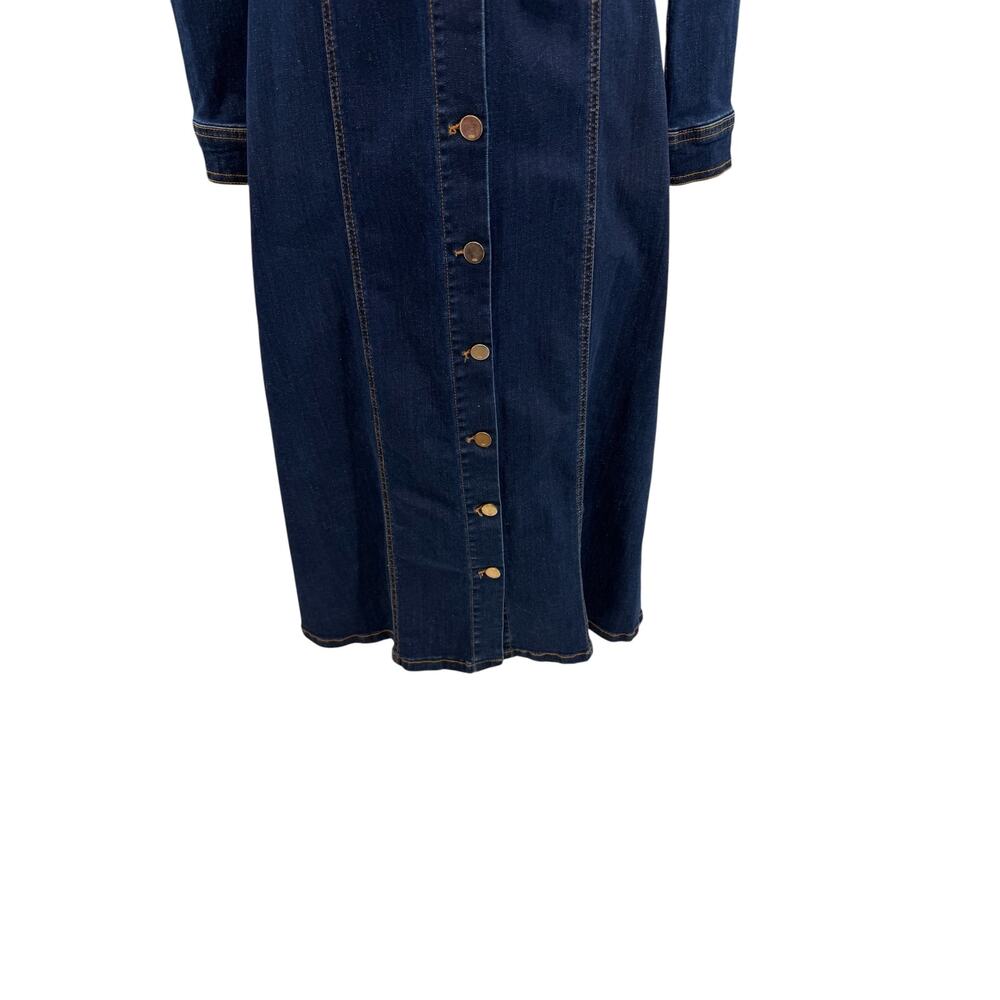 Karen Millen Dark Wash Denim Midi Shirt Dress Button Front Long Sleeve US 2 - Picture 4 of 11